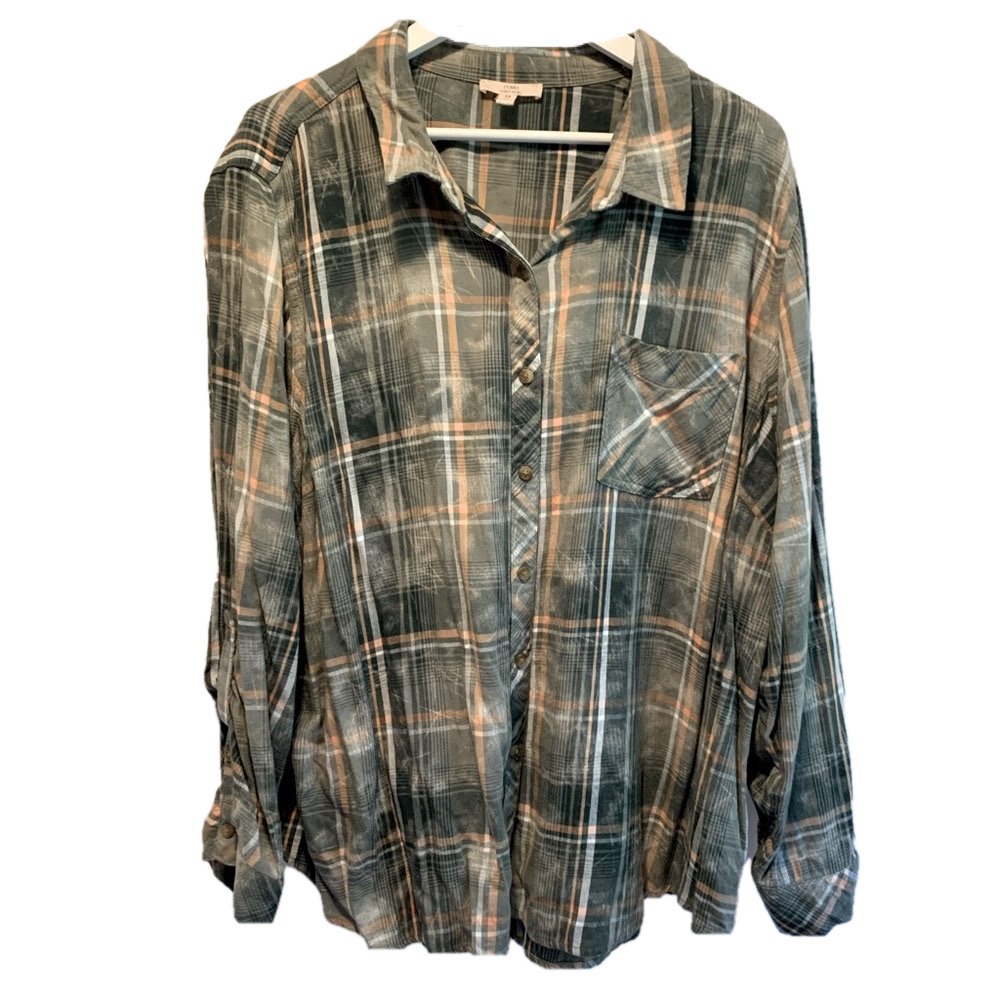 Como Vintage Distressed Plaid Button-Up Shirt